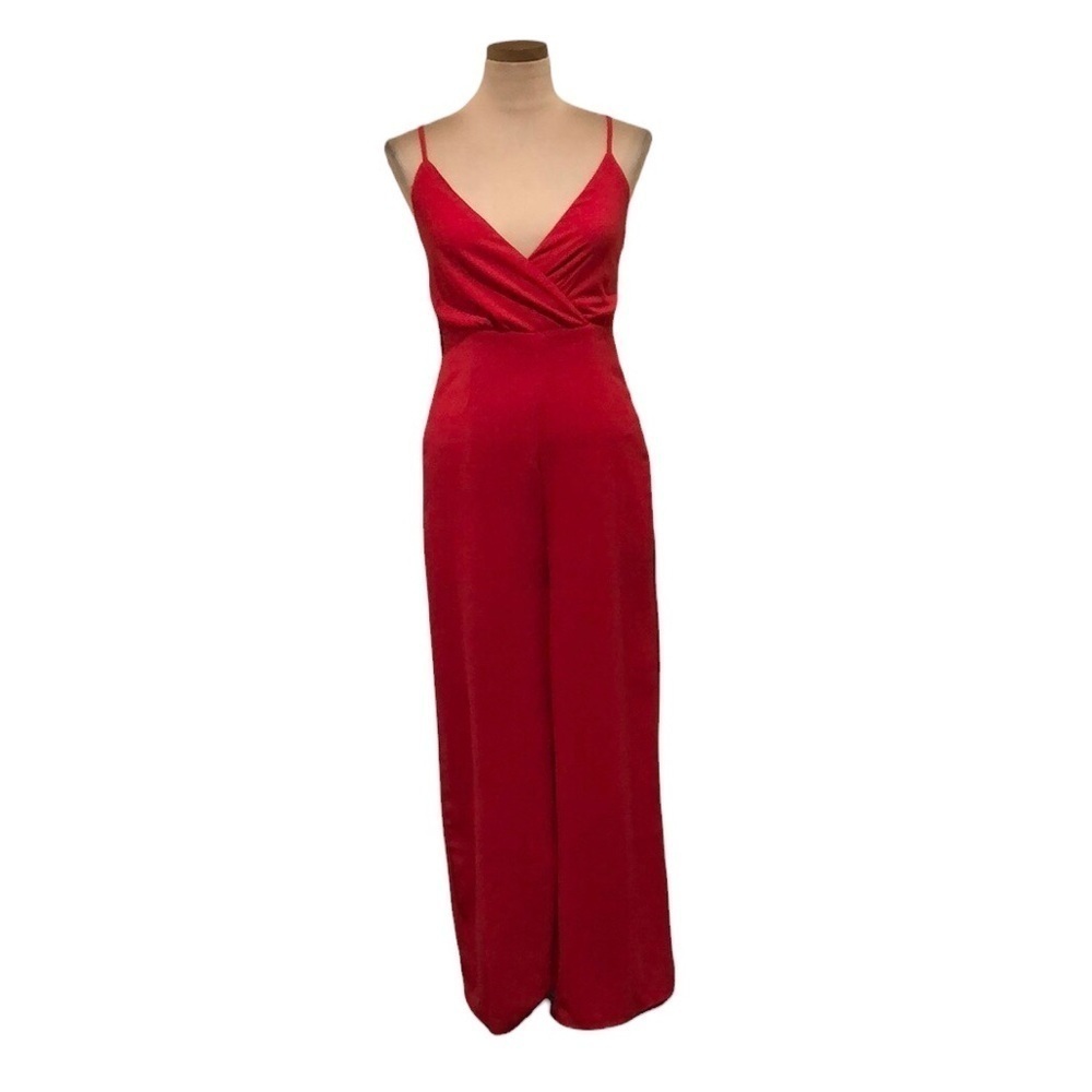 Francesca’s Collection Petal Roz Jumpsuit Size Small Red Wide Leg